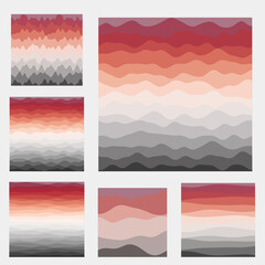 Abstract waves background collection. Curves in red grey colors. Creative vector illustration.