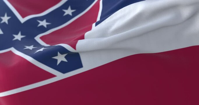 Flag of american state of Mississippi, United States, waving at wind. Loop