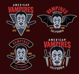 Dracula vampire vector colorful emblems or patches