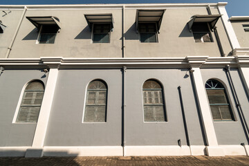 Grey walls of French architecture in the city of Pondicherry in South India.
