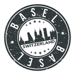 Basel Switzerland Round Stamp Icon Skyline City Badge.