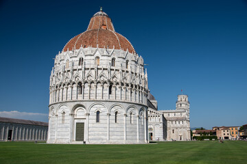 The Pisa Baptistery of St. John  is a Roman Catholic ecclesiastical building located in the Piazza dei Miracoli, near the cathedral's and the famous leaning tower.