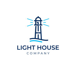 lighthouse tower island landmark coast Simple Line Art logo design