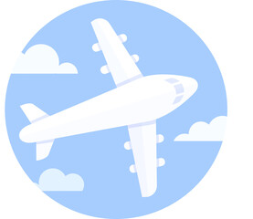 Illustration of an tourist airplane in the blue sky with some clouds. Travel concept.