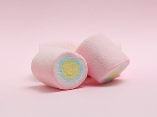 colorful marshmallows candy  on pink background
