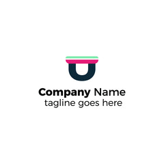 two colors u logo design icon vector illustration simple line