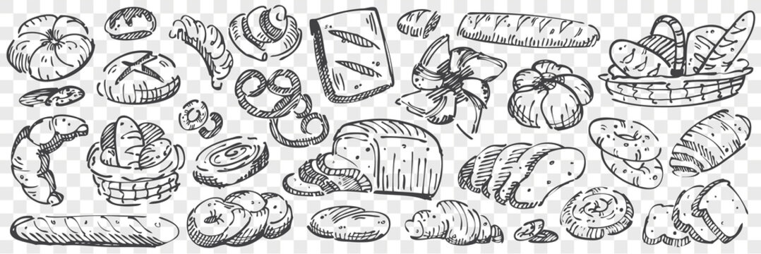 Hand drawn bread doodle set