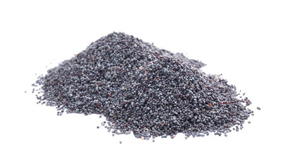 Pile of dry poppy seeds isolated on white