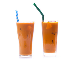 Iced Thai milk tea in glasses (thailand)