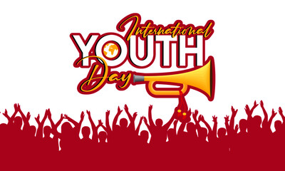 vector illustration of international youth day creative 2020, worldwide with a loudspeaker, people