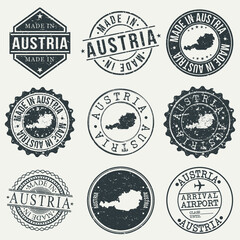 Austria Travel Stamp Made In Product Stamp Logo Icon Symbol Design Insignia.