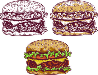 fast food hamburger hand drawing illustration