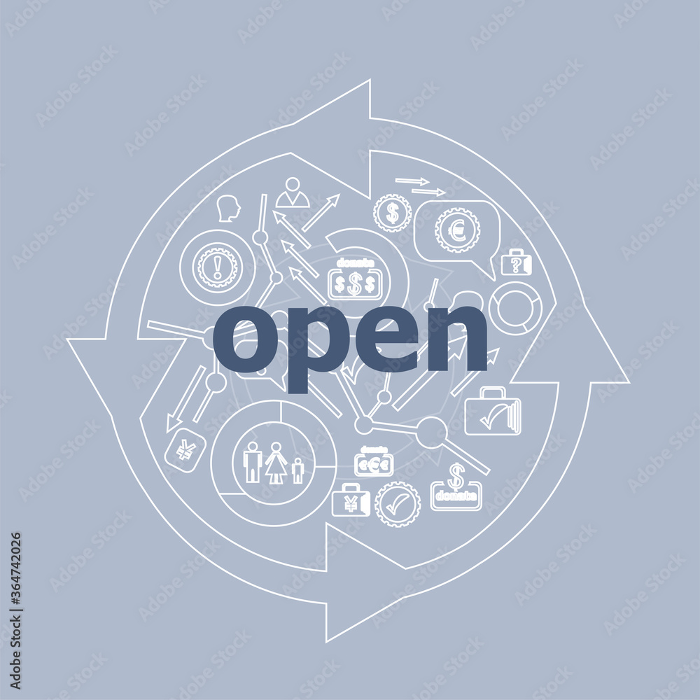 Poster text open. security concept . icon and button set
