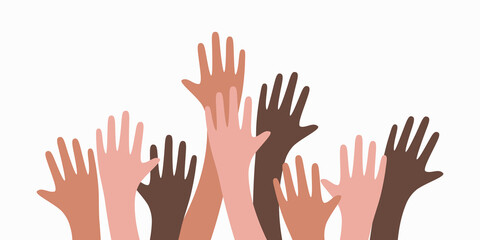 Different up hands. Charity teamwork vector concept illustration