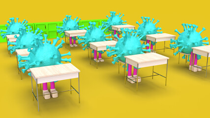 virus siting in the classroom  3d rendering