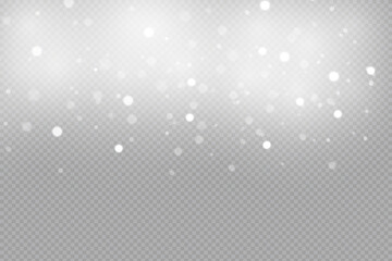 Falling Christmas snowflakes isolated on a blue backround. Vector heavy snowfall in different shapes and forms.