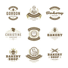 Bakery logos and badges design templates set vector illustration.