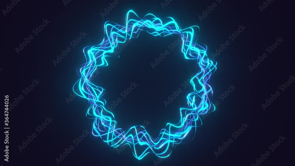 Aufkleber Abstract neon ultraviolet pulsating circle background. Motion graphics illuminate light glowing neon lines. LED laser show. fluorescent ultraviolet waving lines. 4K seamless loop 3D animation.