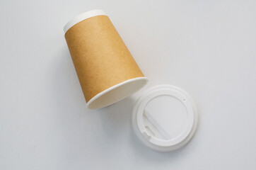 paper cups for coffee lie on the table. waste recycling