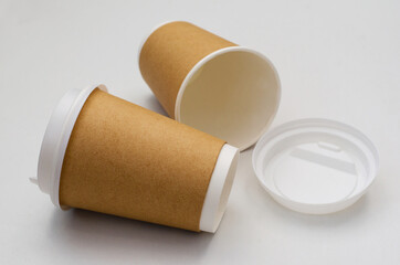 paper cups for coffee lie on the table. waste recycling