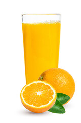 Fresh orange juice in glass or bottle with fruits, isolated on white