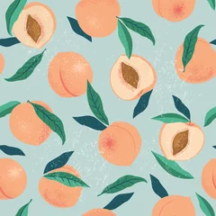 Tapeten Aquarellfrüchte Pfirsich oder Aprikose nahtlose Muster. Handgezeichnete Früchte und geschnittene Stücke. Sommer tropischer endloser Hintergrund. Vektorfruchtdesign für Etikett, Stoff, Verpackung