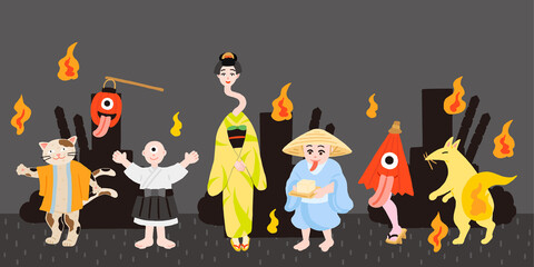 日本の妖怪　百鬼夜行　墓場