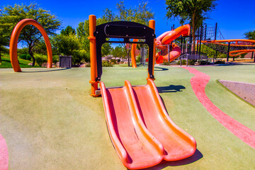 Kid's Plastic Slide & Playground Equipment At Public Park