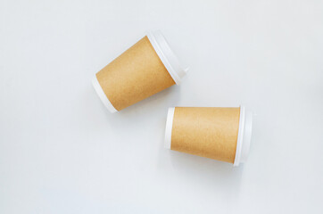 paper cups for coffee lie on the table. waste recycling