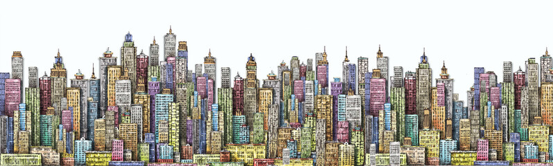 Modern City skyline. Illustration with architecture, skyscrapers, megapolis, buildings, downtown. - 364745264