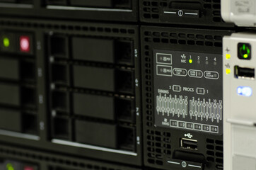 closeup server rack cluster in the datacenter.