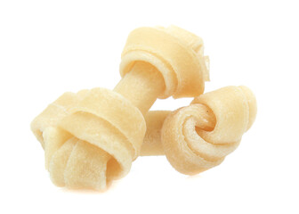 bones and colorful sticks for dog treat with vitamin and oral health on white background