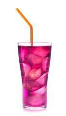 Glass of red grape juice with fruit isolated on white