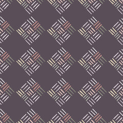 Abstract geometric dash pattern with lines in dark pastel colors. Perfect as textile print, wrapping paper, wallpaper and more. Vector illustration.