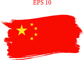 Flag of China on transparent  background. Brush strokes. Elements for design. Painted texture