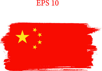 Flag of China on transparent  background. Brush strokes. Elements for design. Painted texture