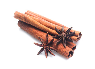 cinnamon stick and star anise  isolated on white background