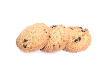Chocolate chip cookies isolated on white background. Sweet biscuits