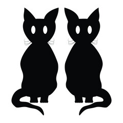 Black cat isolated on white background, Halloween theme black and white flat design vector illustration
