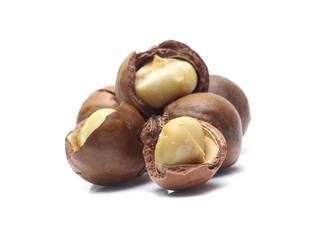 macadamia nuts on white background