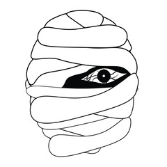 Mummy monster head isolated on white background, Halloween theme black and white flat design