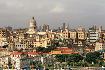 city scape of the old town of havana with grey sky and no people