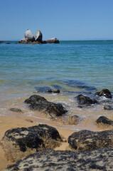 Split Apple Rock is a geological rock formation in Tasman Bay off the northern coast of the South Island of New Zealand. Made of granite, it is in the shape of an apple which has been cut in half.