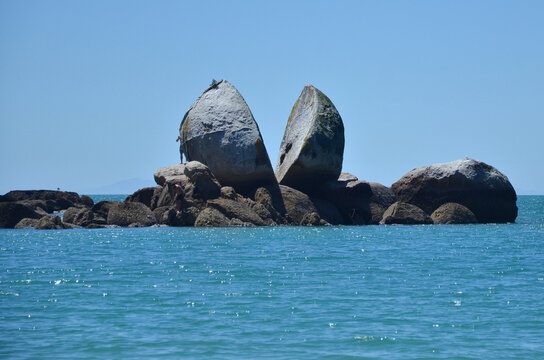 Split Apple Rock is a geological rock formation in Tasman Bay off the northern coast of the South Island of New Zealand. Made of granite, it is in the shape of an apple which has been cut in half.