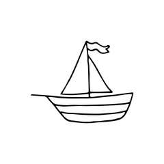 The ship is drawn by hand in doodle style, coloring. Isolated on a white background, logo. ship isolated minimal icon. liner graph line vector icon for websites and mobile minimalistic flat design.