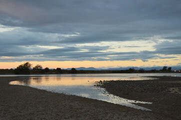 Sunset at Motueka inlet during low tide time, new Zealand,