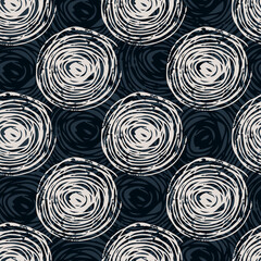 Light spirals abstract seamless pattern on black background. Can be used for wallpaper, surface textures, fabric prints, wrapping paper, textile. Vector illustration.
