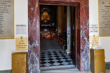 The main entrance to the Stella Maris Monastery which is located on Mount Carmel in Haifa city in...