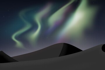 Multicolored northern lights Aurora borealis Landscape background Mountain Template illustration...