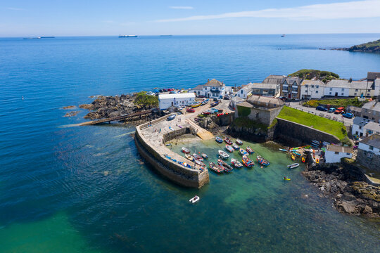 Aerial photograph of Coverack, Helston, Cornwall, England, United Kingdom